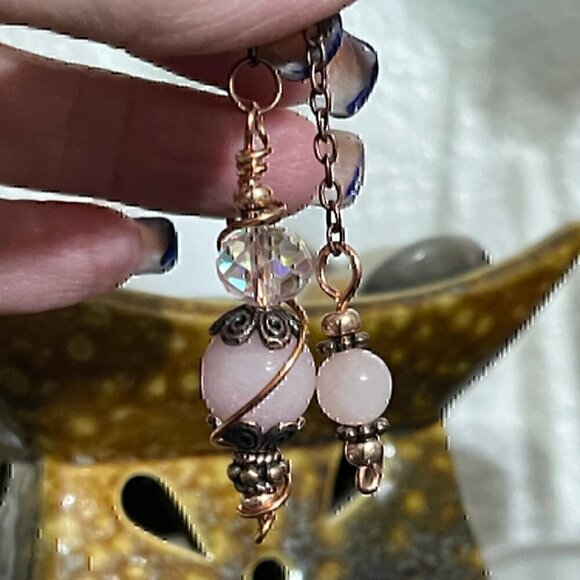 Handmade Mini Rose Quartz Crystal Copper Pendulum 5 inch By True Healing Source - Picture 2 of 9